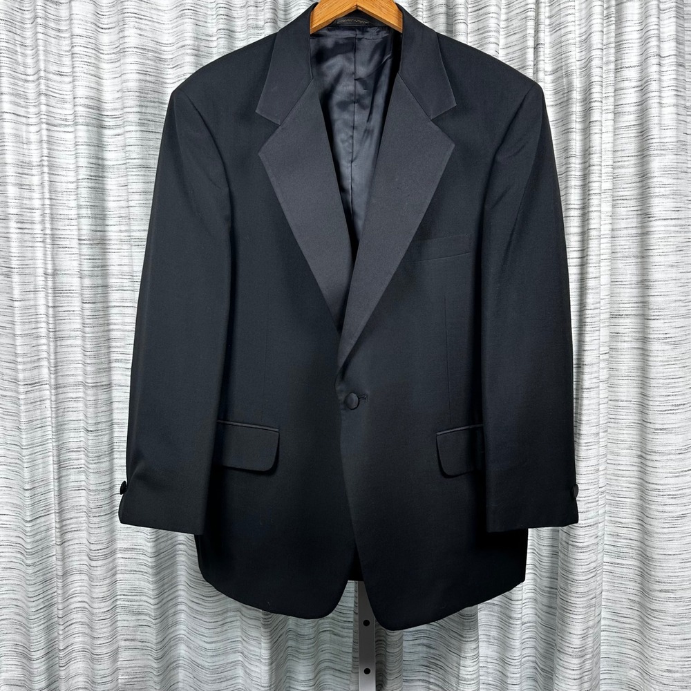 LaCrosse Mens Black Tuxedo Jacket Peak Lapel Single Button Formal Blazer 42S USA